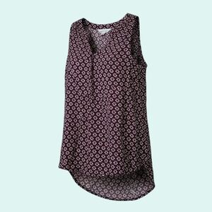 MARKET & SPRUCE Women's Purple Floral M Sleeveless V-Neck High-Low Hem Top